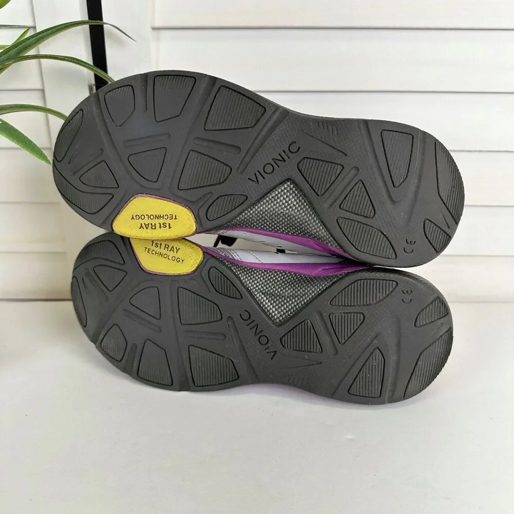 Vionic Venture Low Top Sneaker Silver Purple Arch Support Orthopedic Shoe Size 6